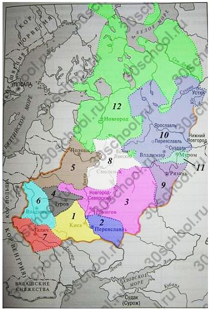 Карта раздробленность руси 6 класс